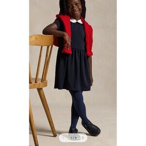 Polo Ralph Lauren Big Girls Collared Crepe Dress Navy Large (12-14)
